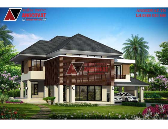 Bản vẽ kiến trúc biệt thự 2 tầng hiện đại mái thái đẹp tại Thanh Hóa BT4755